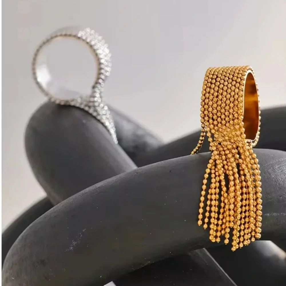 Anthropologie Tassel Stainless Steel Waterproof Resizable Ring - Picture 8 of 17